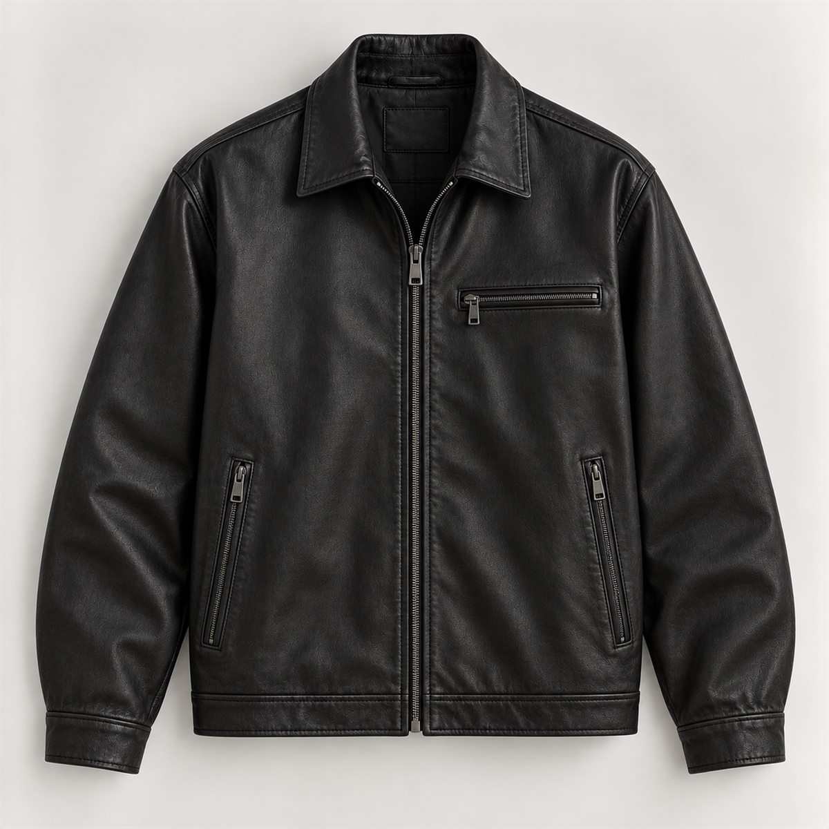 Faux Leather Zip Jacket in Black