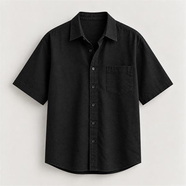 Short Sleeve Twill Shirt in Black