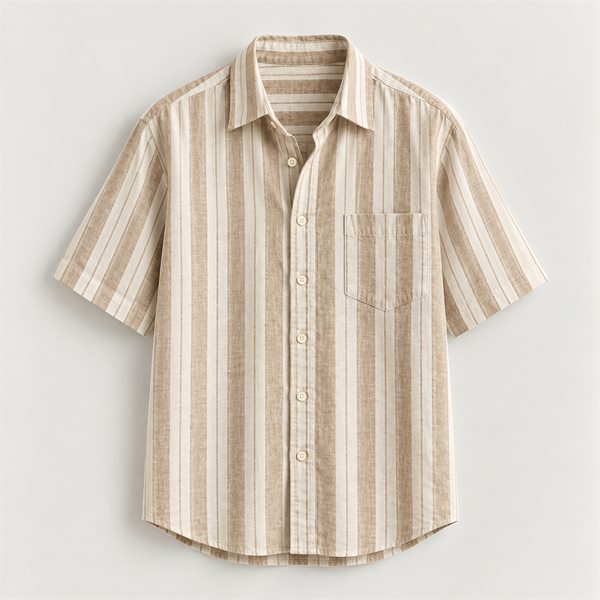 Striped Linen-Blend Shirt in Sand Stripe