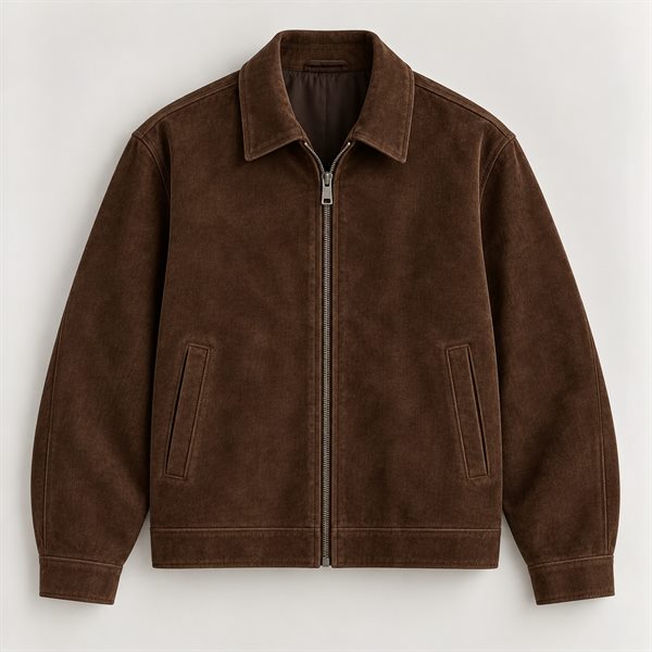 Suede-Effect Zip Jacket in Chocolate