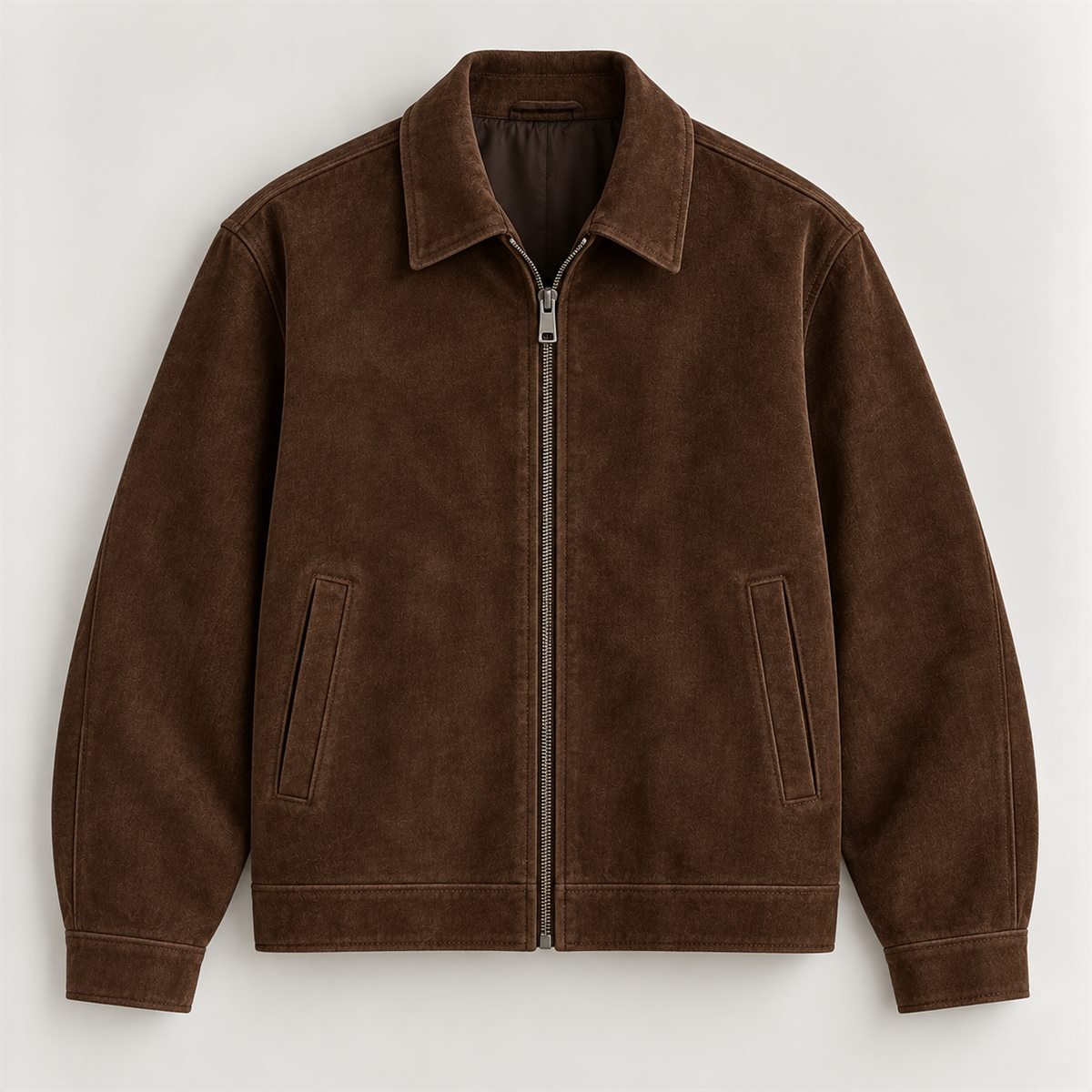 Suede-Effect Zip Jacket in Chocolate